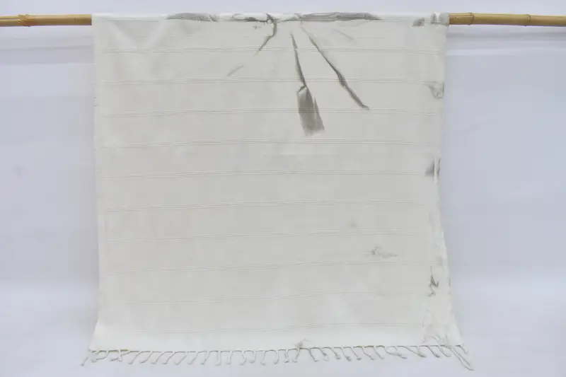 Handmade Turkish Towel Monogram Bath Towel, Off-White Striped, 63x38 Inches