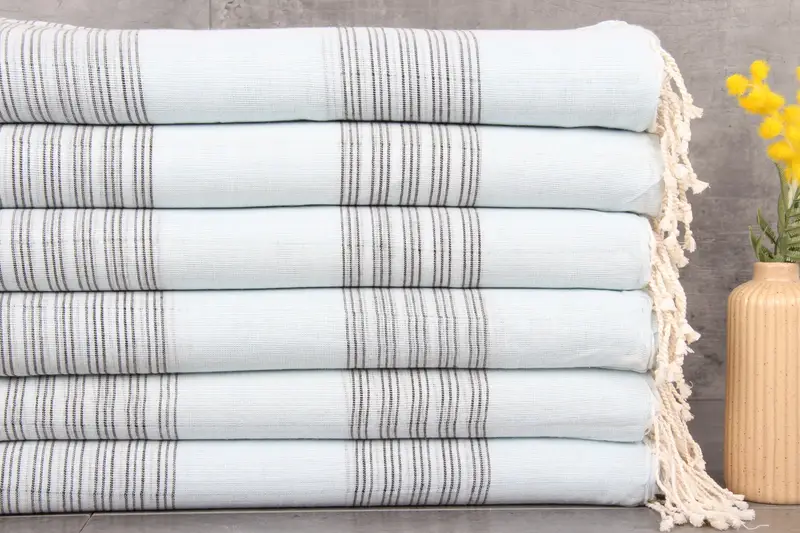 Wedding Gift Towels Monogrammed Turkish Cotton Beige Stripes, 38x71 Inches