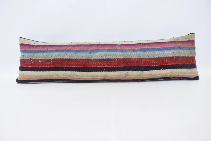 Funda de cojín a rayas rojas, cojín rectangular marroquí de 12x42 pulgadas para regalo de inauguración de la casa - 1
