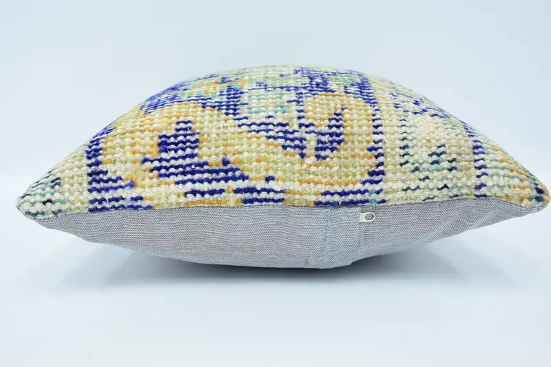 16x16 Blue Pillow Case, Kilim Cushion Sham, Pillow Sham, Bed Pillow Case, Vintage Kilim Pillow, Natural Cushion Cover, Turkish Kilim Pillow - 3