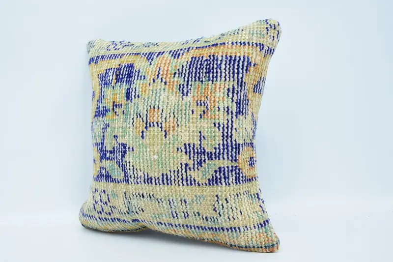 16x16 Blue Pillow Case, Kilim Cushion Sham, Pillow Sham, Bed Pillow Case, Vintage Kilim Pillow, Natural Cushion Cover, Turkish Kilim Pillow - 5