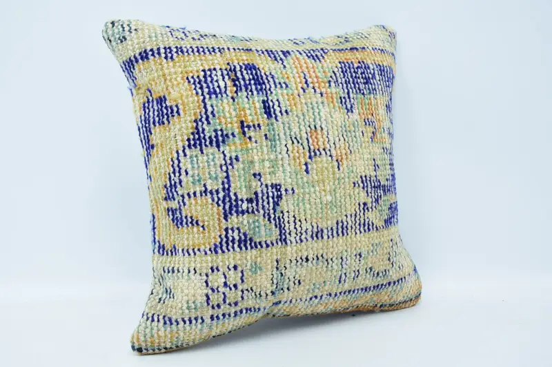 16x16 Blue Pillow Case, Kilim Cushion Sham, Pillow Sham, Bed Pillow Case, Vintage Kilim Pillow, Natural Cushion Cover, Turkish Kilim Pillow - 4