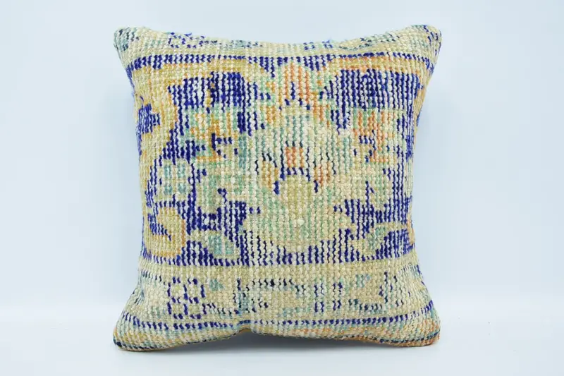16x16 Blue Pillow Case, Kilim Cushion Sham, Pillow Sham, Bed Pillow Case, Vintage Kilim Pillow, Natural Cushion Cover, Turkish Kilim Pillow - 1