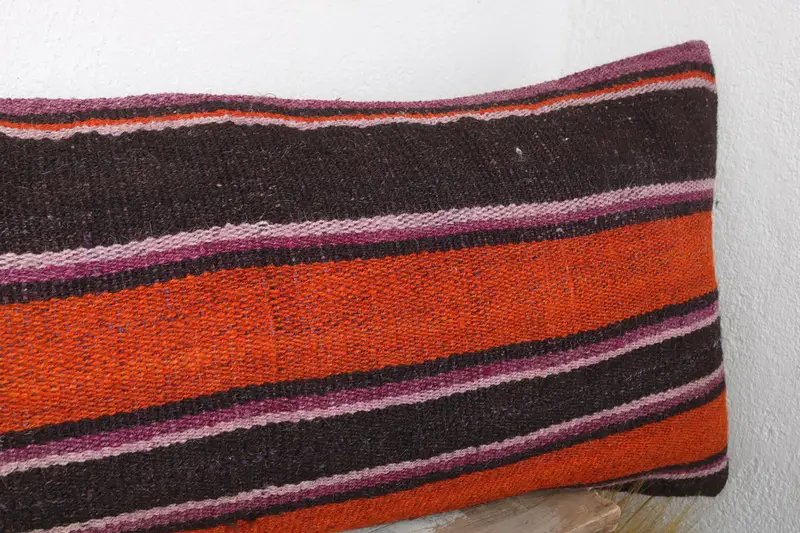 Pillow, 16x48 Orange Cushion Cover, Boho Pillow Sham Cover, Handmade Kilim Cushion, Turkish Kilim Pillow, Custom Cushion Cover - 4