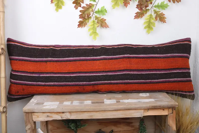 Pillow, 16x48 Orange Cushion Cover, Boho Pillow Sham Cover, Handmade Kilim Cushion, Turkish Kilim Pillow, Custom Cushion Cover - 2