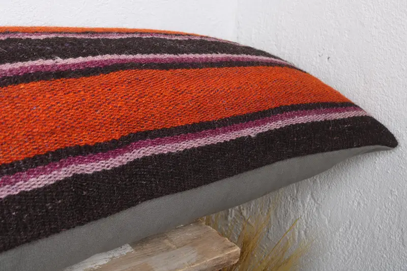 Pillow, 16x48 Orange Cushion Cover, Boho Pillow Sham Cover, Handmade Kilim Cushion, Turkish Kilim Pillow, Custom Cushion Cover - 5