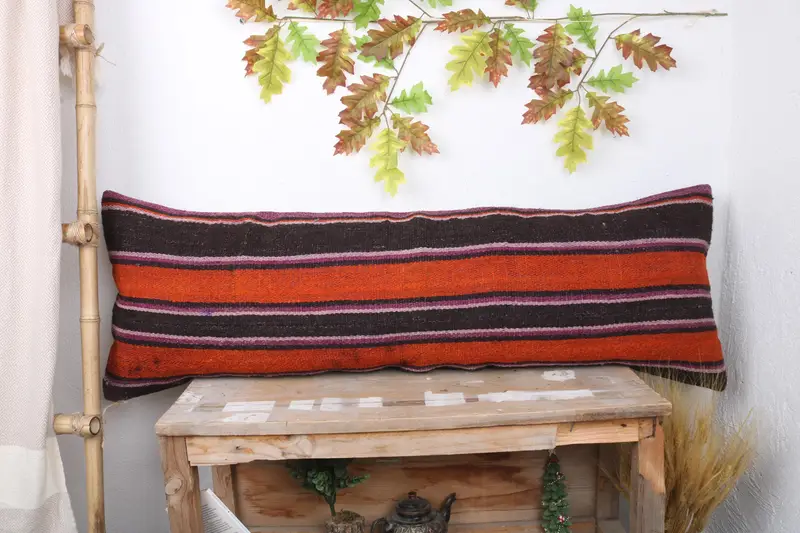 Pillow, 16x48 Orange Cushion Cover, Boho Pillow Sham Cover, Handmade Kilim Cushion, Turkish Kilim Pillow, Custom Cushion Cover - 1