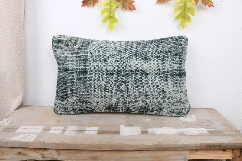 Custom Cushion Case, Cushion Cover, Turkish Kilim Pillow, Sofa Bolster Cushion, Kilim Cushion Sham, 12x20 Blue Cushion, Antique Pillows - 1