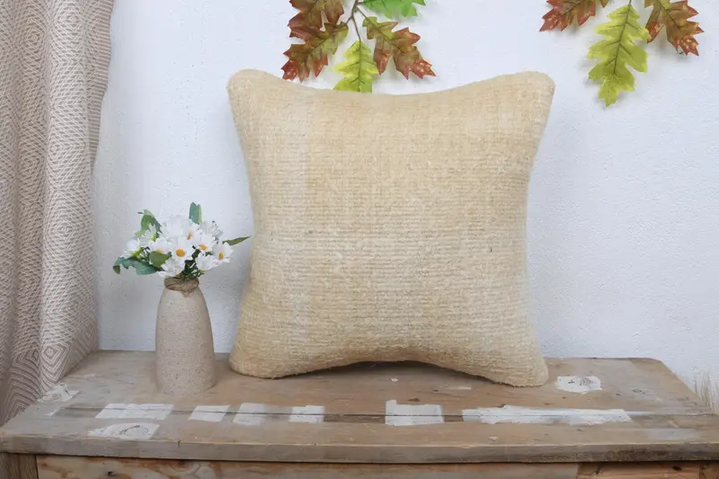 Pillow Sham, Seat Cushion, Boho Pillow, Decorative Throw Pillow Cover, 16x16 Beige Cushion Cover, Home Decor Pillow, Kilim Pillow - 1