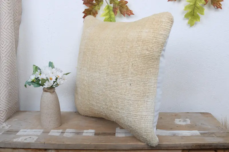 Pillow Sham, Seat Cushion, Boho Pillow, Decorative Throw Pillow Cover, 16x16 Beige Cushion Cover, Home Decor Pillow, Kilim Pillow - 4
