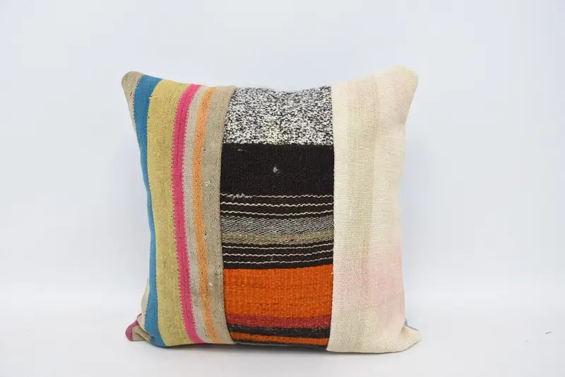 Besticktes Beige- und Rosa-Wurfkissen, Vintage-gestreiftes Kissen