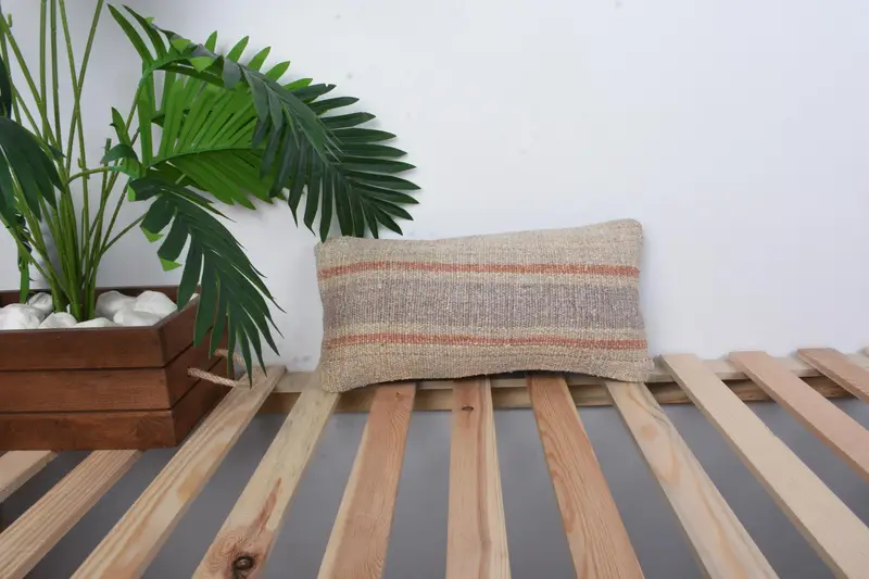 Ethnical Kilim Rug Pillow, Luxury Pillow Case, Boho Pillow Sham Cover, Cushion, 8x16 Beige Pillow Sham, Tapestry Pillow Case, Pillow for Couch - 1