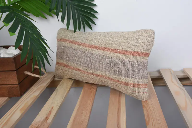Ethnical Kilim Rug Pillow, Luxury Pillow Case, Boho Pillow Sham Cover, Cushion, 8x16 Beige Pillow Sham, Tapestry Pillow Case, Pillow for Couch - 5