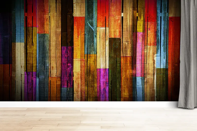 Modern İç Mekanlar İçin Zarif Renkli Ahşap Efekt Baskılı Duvar Kağıdı