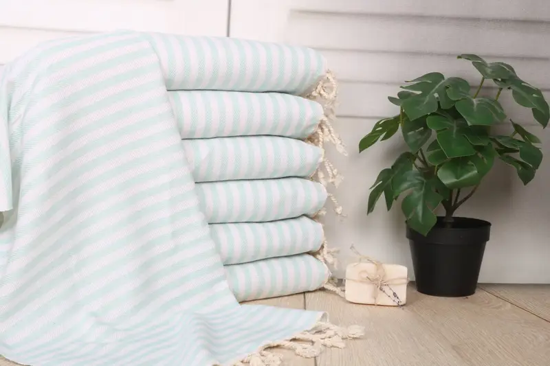 Mint Cotton Dish Towel Monogram Kitchen Towel Striped, 40x18 Inches