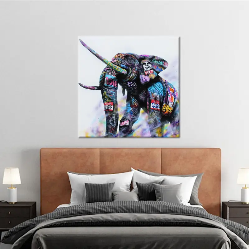 Lienzo de elefante vibrante: graffiti animal inspirado en Banksy Lámina artística