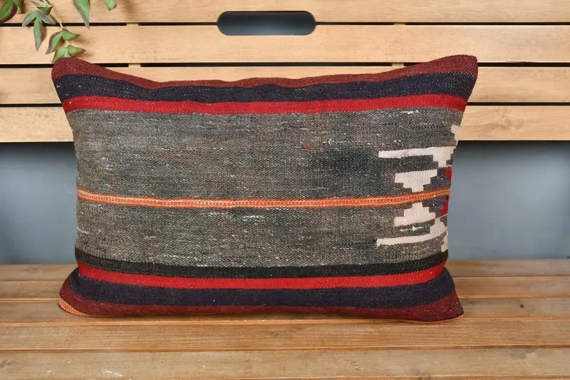Kilim Pillow Cover, Cushion Cover, Pillow for Sofa, 16x24 Brown Cushion Case, Ethnical Kilim Rug Pillow, Decorative Bolster Pillow Case - 6