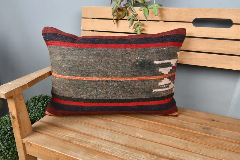 Kilim Pillow Cover, Cushion Cover, Pillow for Sofa, 16x24 Brown Cushion Case, Ethnical Kilim Rug Pillow, Decorative Bolster Pillow Case - 1