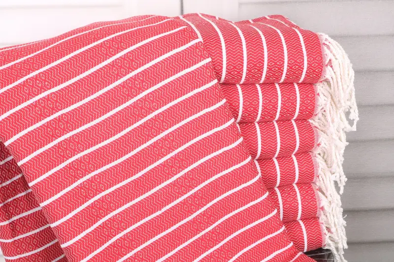 Red Cotton Towel Bachelorette Gift Striped, 40x71 Inches