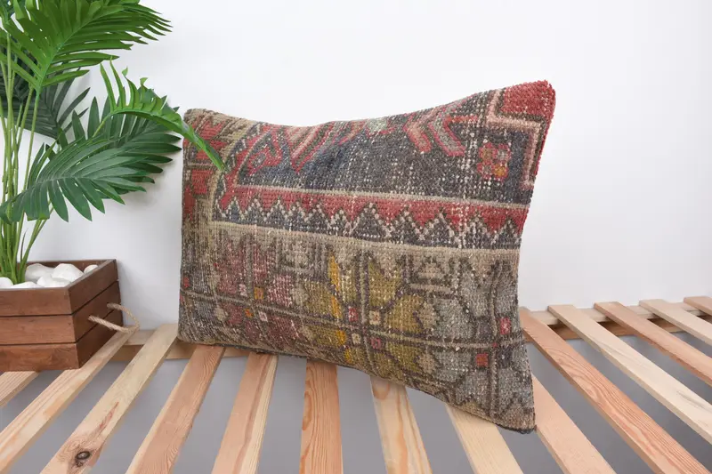 Bright Cushion, Antique Pillows, Tribal Cushion Case, 16x24 Blue Cushion, Gift Pillow, Pillow Case, Turkish Bench Pillow Sham, Kilim Cushion Sham - 5