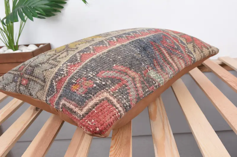 Bright Cushion, Antique Pillows, Tribal Cushion Case, 16x24 Blue Cushion, Gift Pillow, Pillow Case, Turkish Bench Pillow Sham, Kilim Cushion Sham - 6