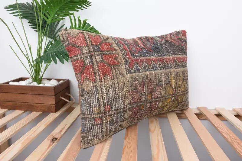 Bright Cushion, Antique Pillows, Tribal Cushion Case, 16x24 Blue Cushion, Gift Pillow, Pillow Case, Turkish Bench Pillow Sham, Kilim Cushion Sham - 4
