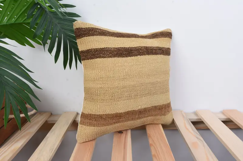 Pillow Case, 12x12 Beige Cushion, Home Decor Pillow, Kilim Cushion Sham, Kilim Pillow, Crochet Pattern Pillow Case, Meditation Cushion - 4