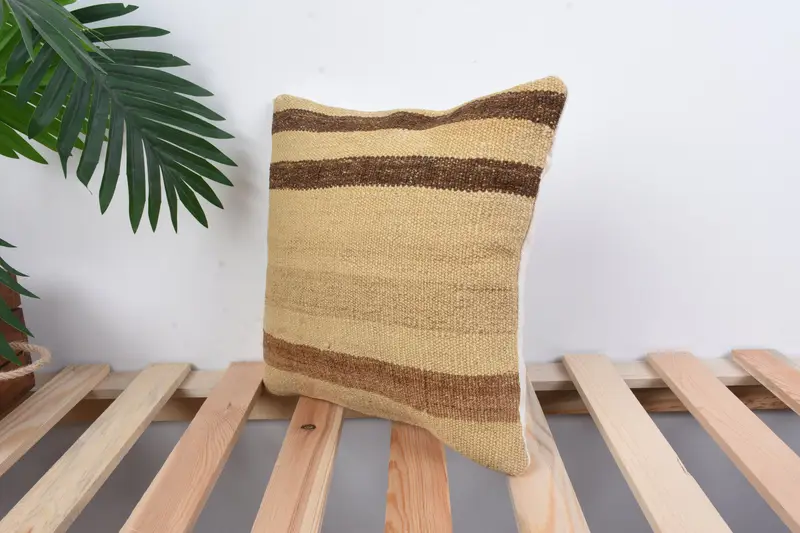 Pillow Case, 12x12 Beige Cushion, Home Decor Pillow, Kilim Cushion Sham, Kilim Pillow, Crochet Pattern Pillow Case, Meditation Cushion - 5