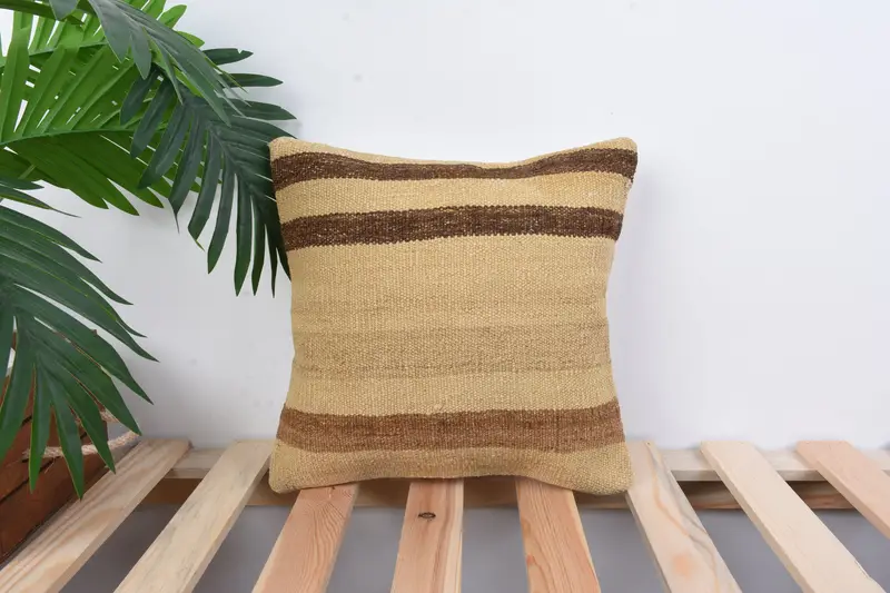 Pillow Case, 12x12 Beige Cushion, Home Decor Pillow, Kilim Cushion Sham, Kilim Pillow, Crochet Pattern Pillow Case, Meditation Cushion - 1