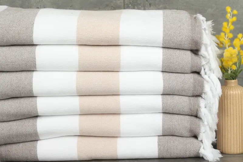 Beach Towel Personalized Turkish Cotton Brown-Beige Stripes, 36x63 Inches