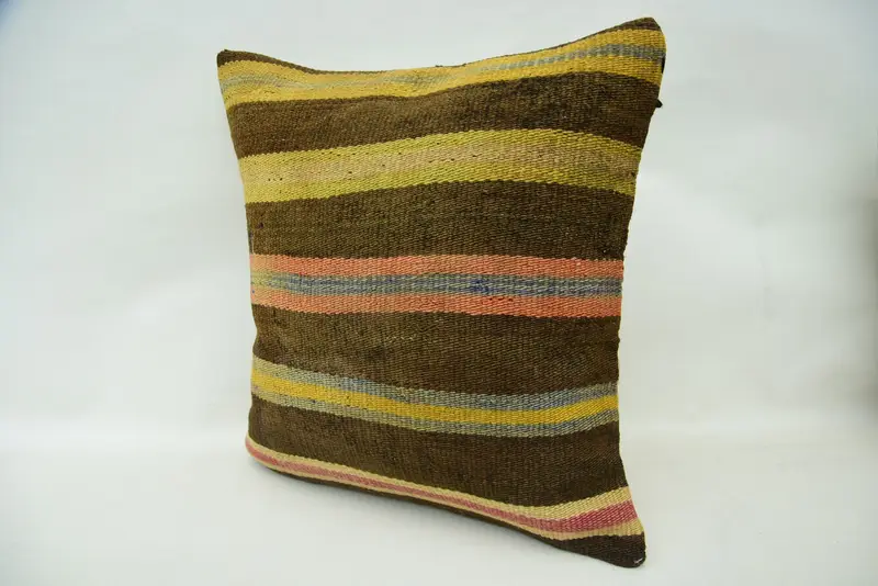 Ethnical Kilim Rug Pillow, 18x18 Brown Pillow, Kilim Cushion Sham, Pillow, Chair Cushion Cover, Cozy Throw Pillow Cover, Boho Pillow - 3