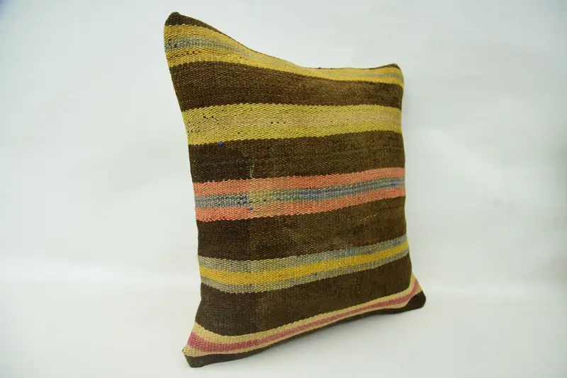Ethnical Kilim Rug Pillow, 18x18 Brown Pillow, Kilim Cushion Sham, Pillow, Chair Cushion Cover, Cozy Throw Pillow Cover, Boho Pillow - 2