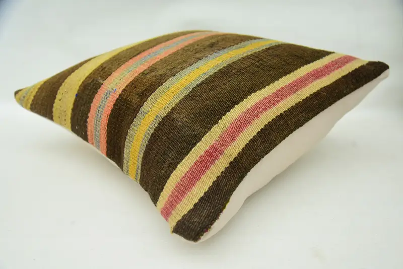 Ethnical Kilim Rug Pillow, 18x18 Brown Pillow, Kilim Cushion Sham, Pillow, Chair Cushion Cover, Cozy Throw Pillow Cover, Boho Pillow - 6