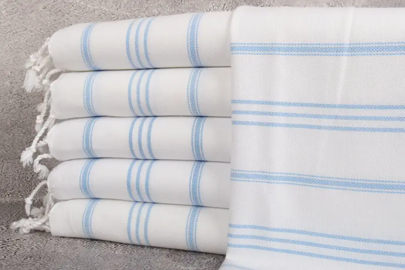 トルコ製ハンドタオル ライトブルーストライプ、24x36インチ