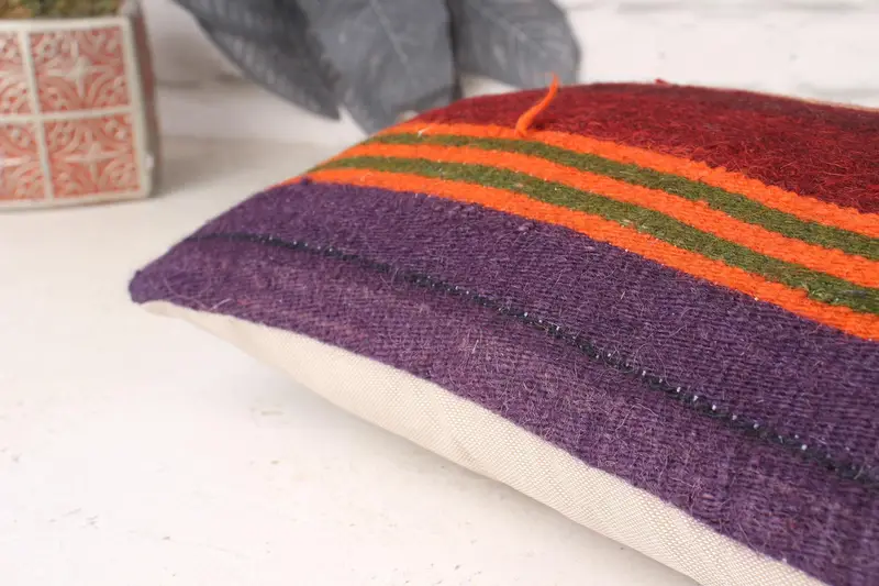Pillow Cover, Ethnical Kilim Rug Pillow, Indoor Pillow Sham, Pillow for Sofa, 10x20 Orange Pillow Cover, Kilim Cushion Sham - 6
