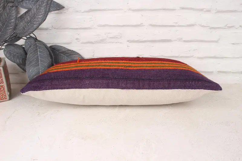 Pillow Cover, Ethnical Kilim Rug Pillow, Indoor Pillow Sham, Pillow for Sofa, 10x20 Orange Pillow Cover, Kilim Cushion Sham - 5