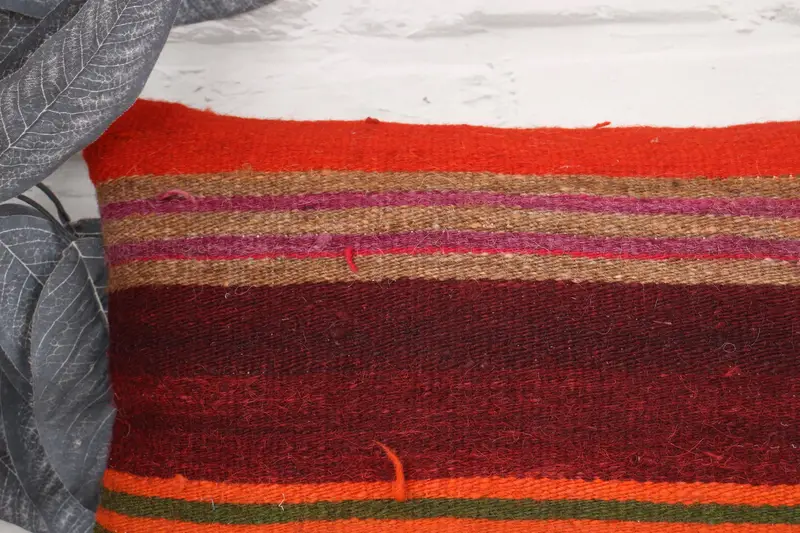Pillow Cover, Ethnical Kilim Rug Pillow, Indoor Pillow Sham, Pillow for Sofa, 10x20 Orange Pillow Cover, Kilim Cushion Sham - 2