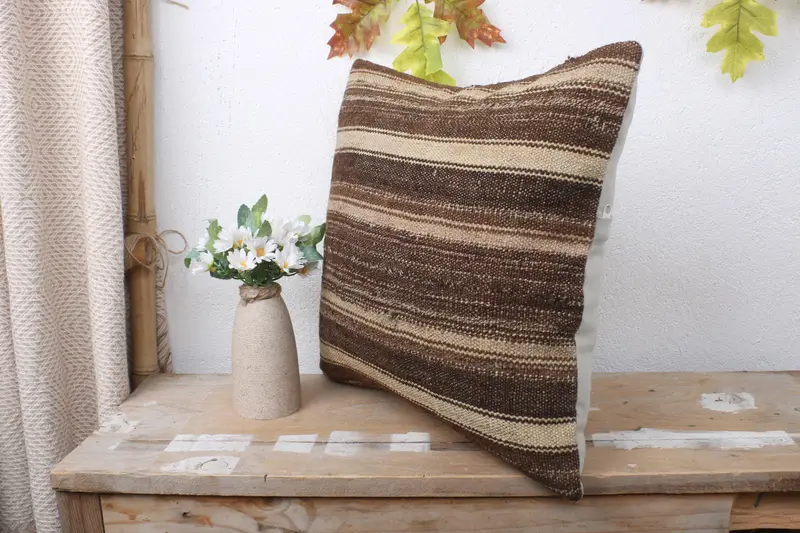 Cushion, 16x16 Brown Pillow Case, Handwoven Pillow Cover Pillow, Vintage Kilim Throw Pillow, Turkish Kilim Pillow, Boho Pillow Sham Cover - 4