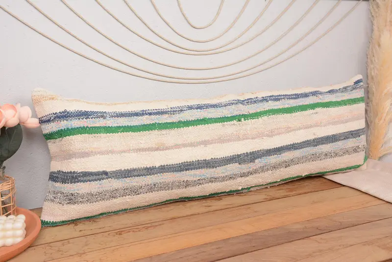 Besticktes rechteckiges Kissen, 16x48 Vintage Wurfkissen