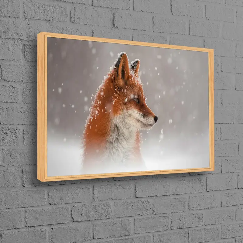 Lienzo de zorro lindo de moda: impresión artística de paisaje invernal