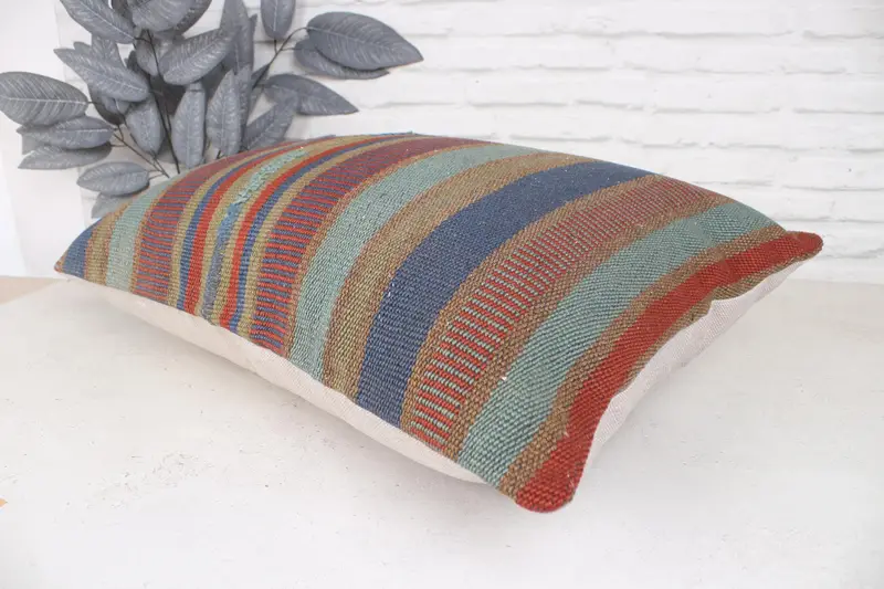 Vintage Kilim Throw Pillow, Pillow for Sofa, 20x28 Blue Pillow Cover, Home Decor Pillow, Cushion, Morroccon Kilim Cushion Pillow - 6