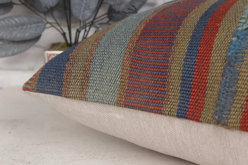 Vintage Kilim Throw Pillow, Pillow for Sofa, 20x28 Blue Pillow Cover, Home Decor Pillow, Cushion, Morroccon Kilim Cushion Pillow - 7
