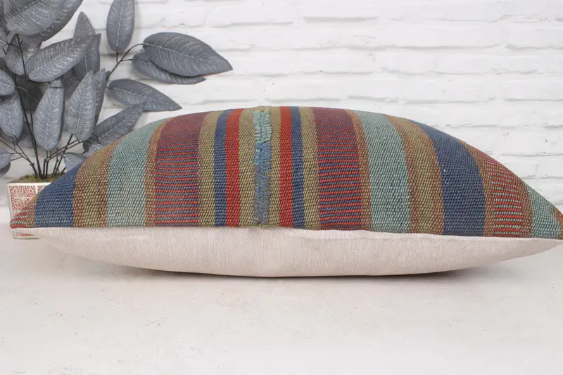Vintage Kilim Throw Pillow, Pillow for Sofa, 20x28 Blue Pillow Cover, Home Decor Pillow, Cushion, Morroccon Kilim Cushion Pillow - 5