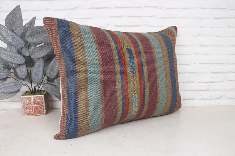 Vintage Kilim Throw Pillow, Pillow for Sofa, 20x28 Blue Pillow Cover, Home Decor Pillow, Cushion, Morroccon Kilim Cushion Pillow - 3