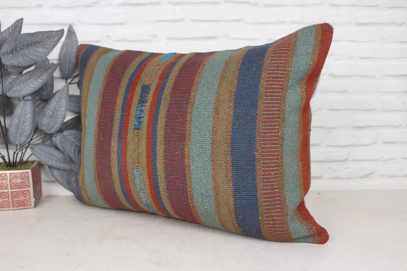 Vintage Kilim Throw Pillow, Pillow for Sofa, 20x28 Blue Pillow Cover, Home Decor Pillow, Cushion, Morroccon Kilim Cushion Pillow - 4