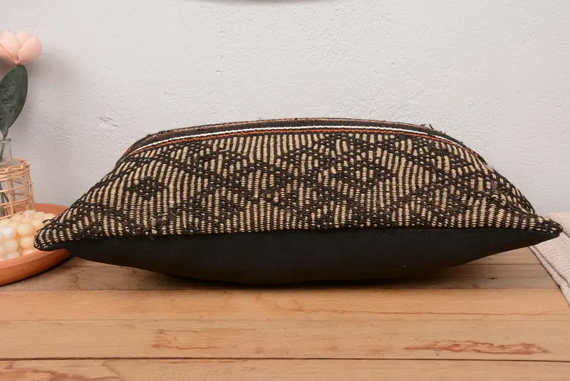 Orange & Brown Geometric Embroidered Pillow, 16x24 Inches Size - 5