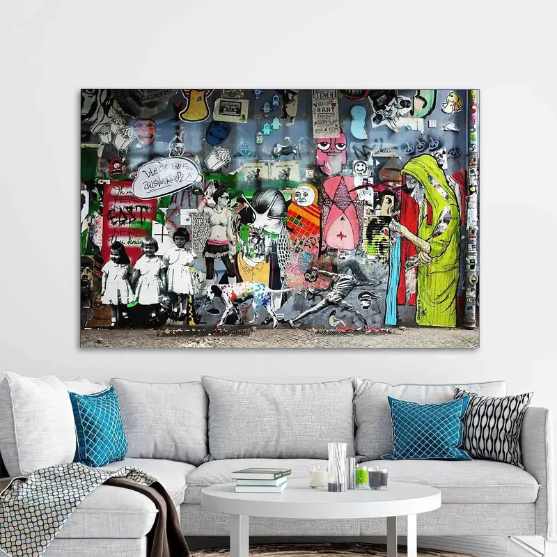 モダンなグラフィティプリントガラス: トレンディでカラフル、エレガントなデザイン