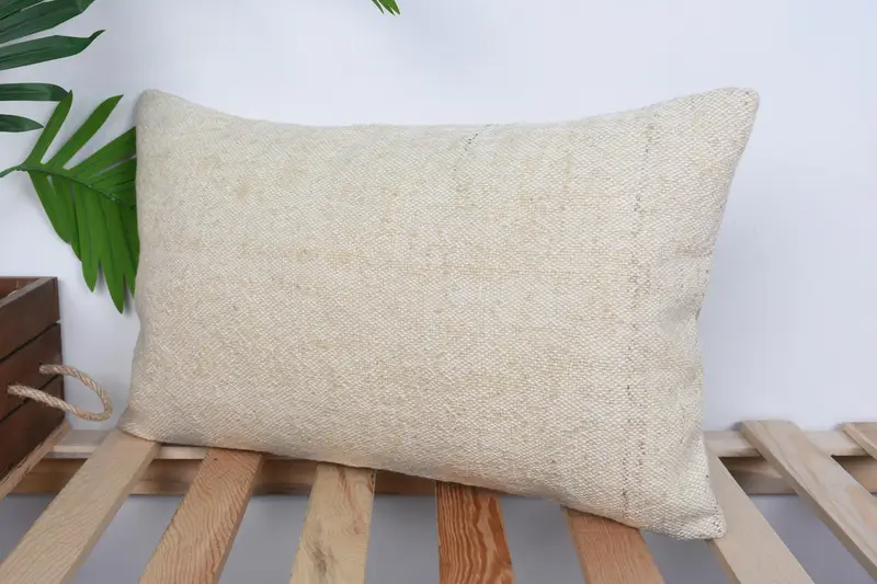 Turkish Kilim Pillow, 12x20 Beige Pillow Sham, Boho Pillow Sham Cover, Interior Designer Pillow, Pillow Cover, One Of A Kind Cushion Case - 5