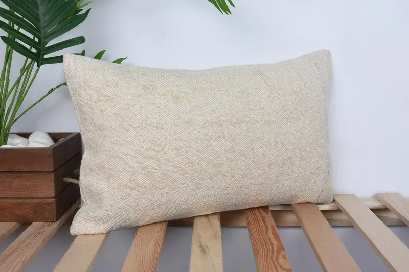 Turkish Kilim Pillow, 12x20 Beige Pillow Sham, Boho Pillow Sham Cover, Interior Designer Pillow, Pillow Cover, One Of A Kind Cushion Case - 4