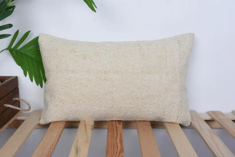 Turkish Kilim Pillow, 12x20 Beige Pillow Sham, Boho Pillow Sham Cover, Interior Designer Pillow, Pillow Cover, One Of A Kind Cushion Case - 1